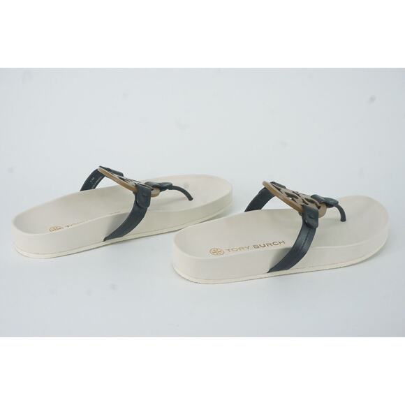 Tory Burch Miller Cloud Leather Thong Sandal SZ 5.5 Logo $298 New White - Picture 6 of 10